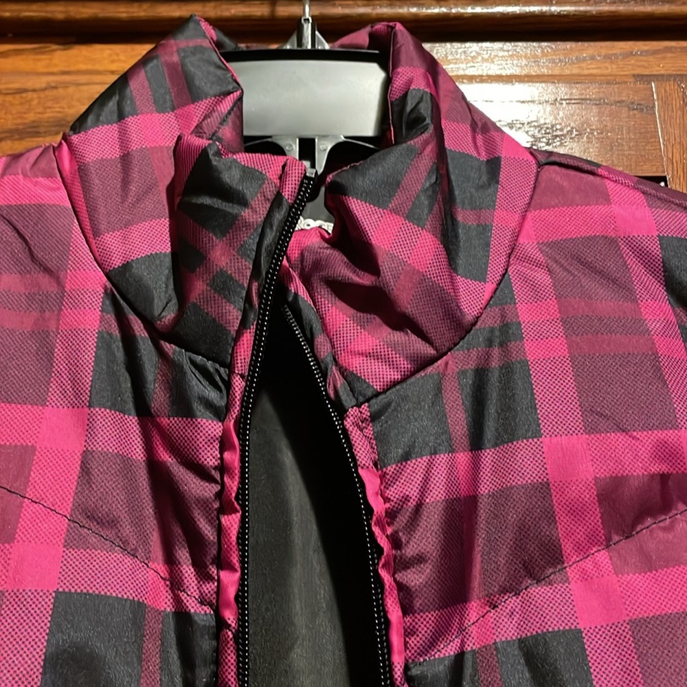🖤 KIM ROGERS Women’s pockets quilted Puffer full zip plaid Vest Fuchsia Black M - Picture 3 of 14
